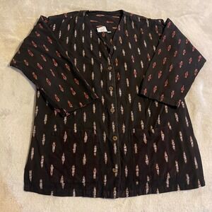 Vintage Marketplace Sahara Handicraft Print Button Front Tunic Top Women's Large